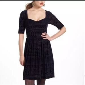 Meadow Rue Anthropologie Navy Blue Burnout Velvet Dress Size Medium